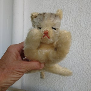 vintage Steiff,floppy,sleeping kitty cat,mohair kitten,silverscript button