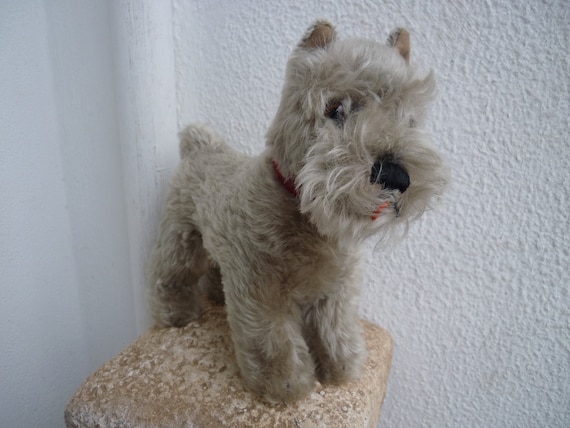 Rare,9'' Steiff Tessie,light Gray,grey,schnauzer Dog,red Collar,no