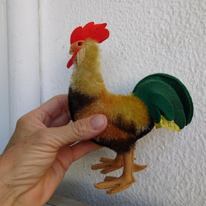 vintage,Steiff,mohair & felt rooster,cockerel,3350 17 label,silverscript button.