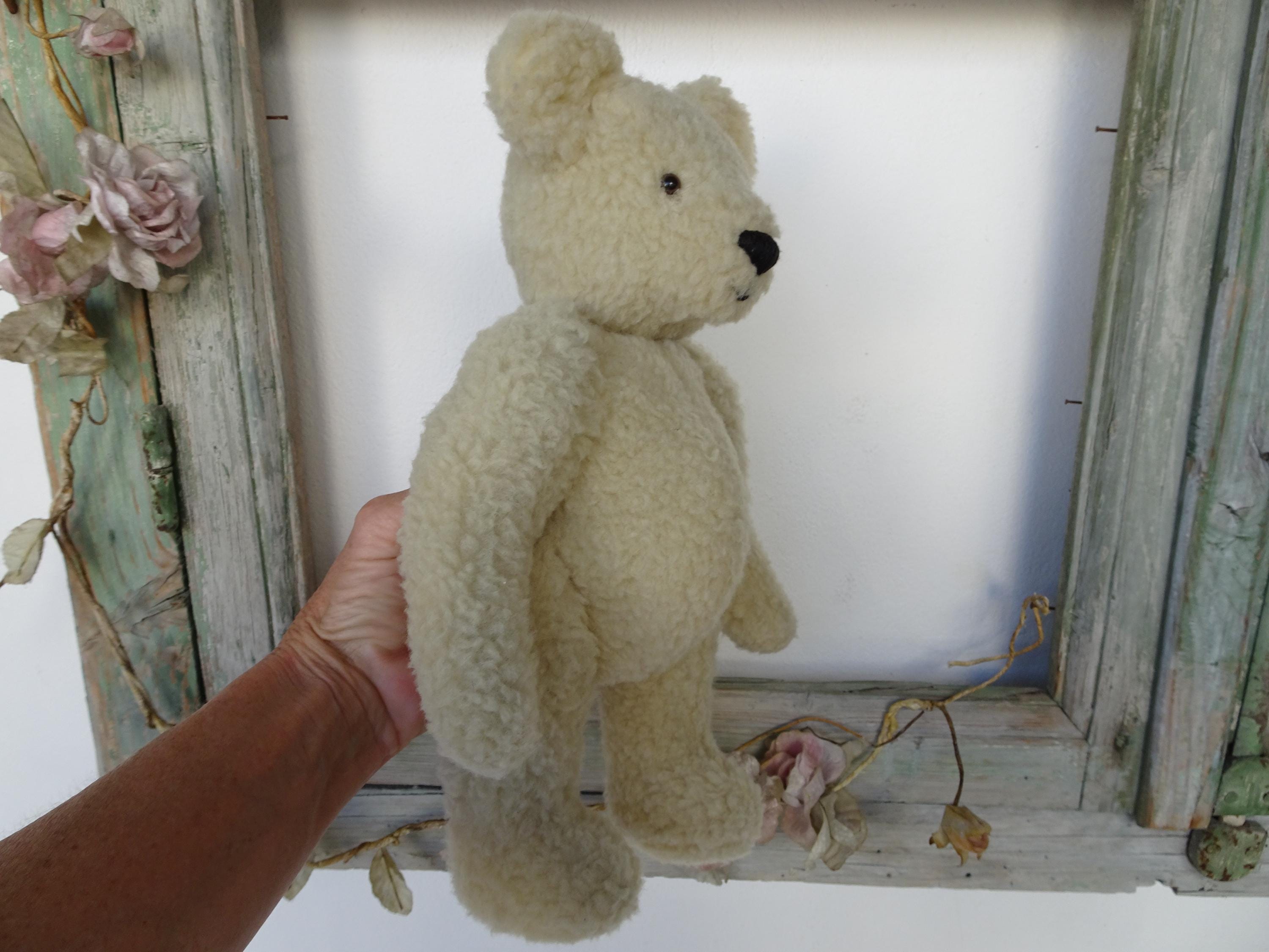 ヴィンテージ、12インチの木製ぬいぐるみ、ぬいぐるみクマ、完全関節式