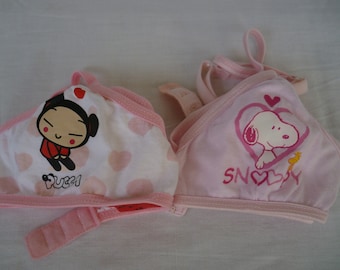 pair of young girls first bra/bralettes,pink,white with designs,10 years,kids underwear,100% cotton,Made in India.