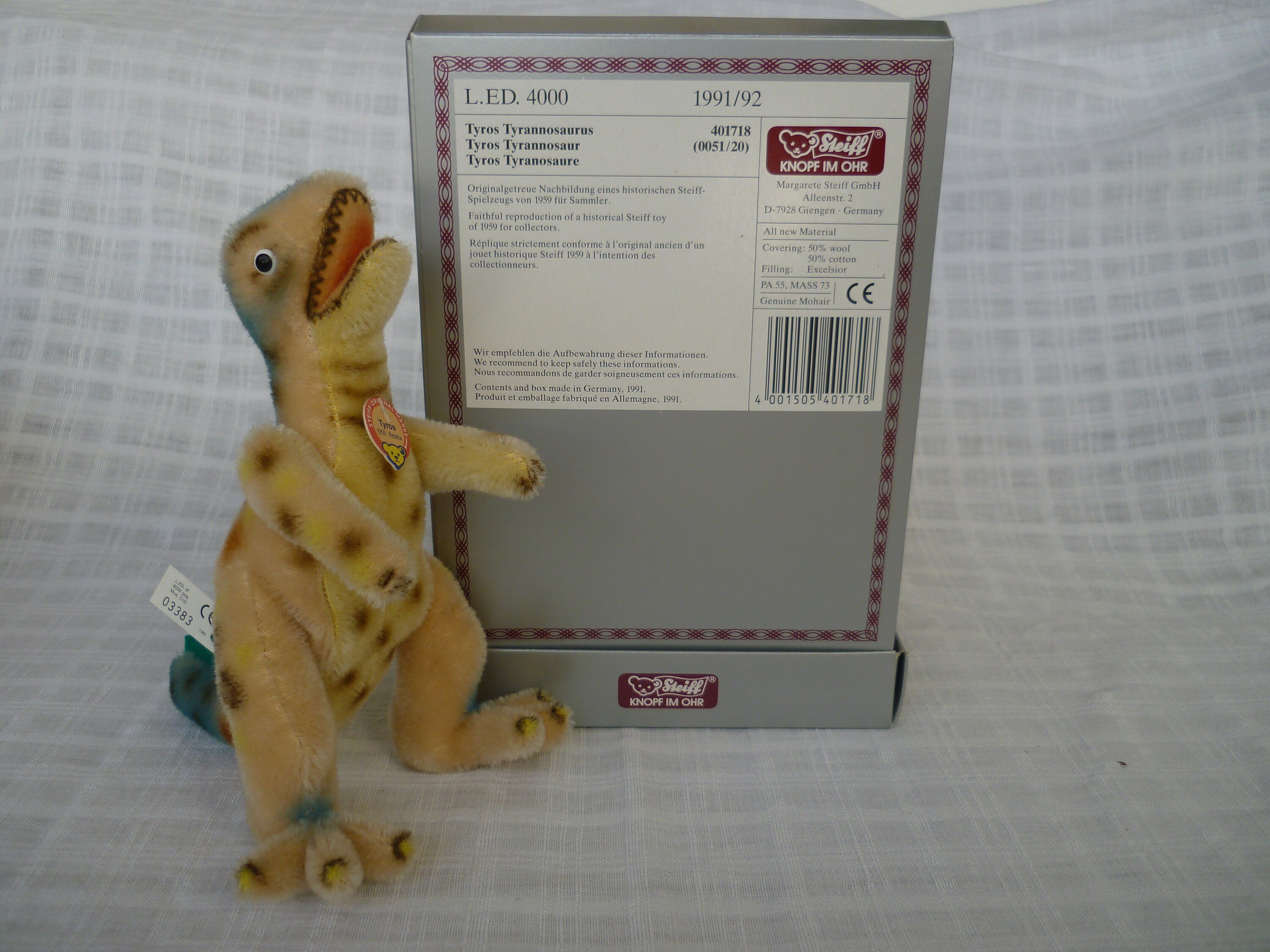 Vintage,1991,limited Edition Steiff,mohairtyros,1959 Replica
