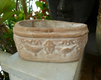 vintage,handmade,Greek,terracotta,small,oval,clay,planter pot,window,herb,plant pot with drainage hole.