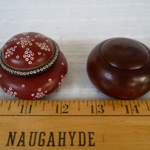 2,vintage,French,small,wooden,treen boxes,round box with lid,miniature pill,snuff,ring,trinket box.