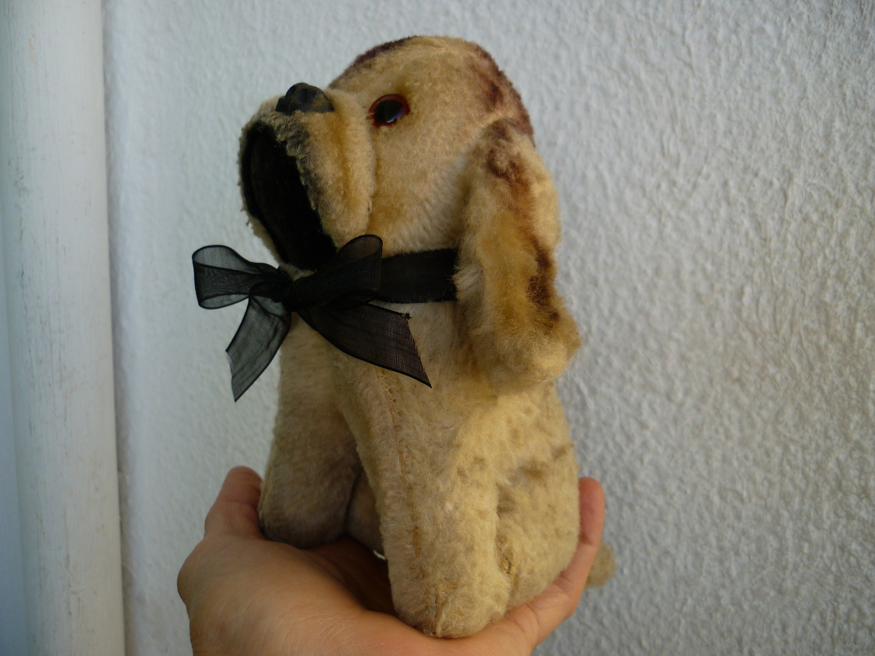 Ancienne Peluche Chien En Paille – Yeux Sulfure – Jouet Vintage France