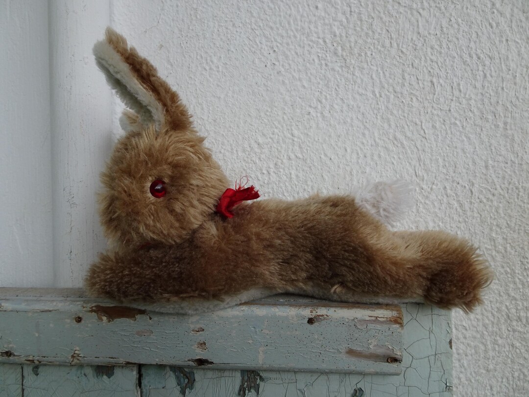 Recling Rabbit Vintage,plush,bunny Rabbit,soft Stuffed,fixed,reclining Position,amber ...