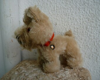 vintage,Grisly,German,plush dog,glass eyes,swivel head,small vintage,stuffed animal.