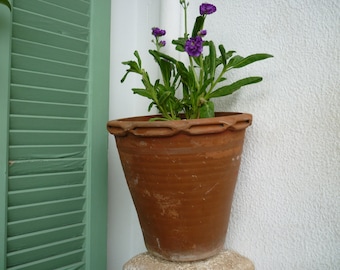 vintage,heavy,Greek,clay,terracotta pot,garden plant pot-shabby chic,old planter