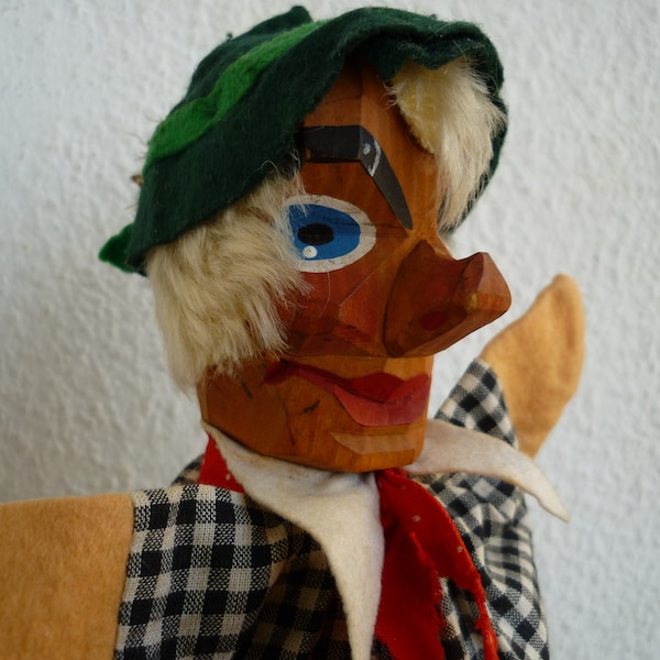 Vintage,Lotte Sievers-Hahn,Handgeschnitzter Holzkopf,Handpuppe,Made in Germany