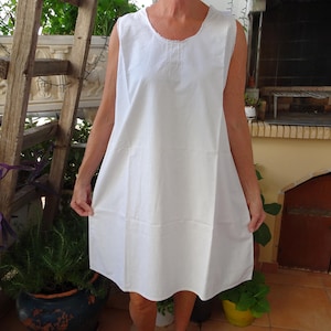 antique,French,ladies,sleeveless,cotton dress,nightgown,handmade with trim.