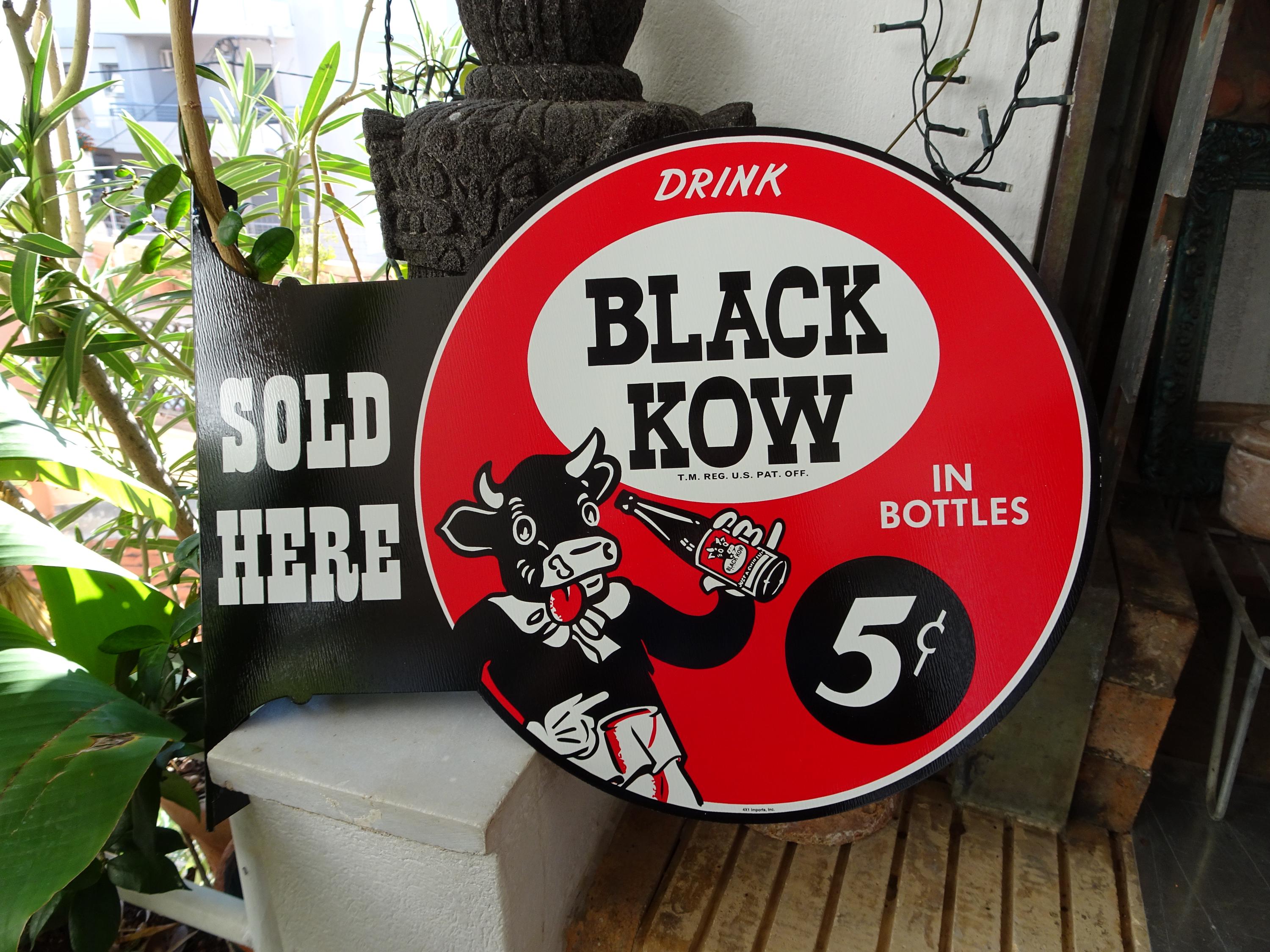ヴィンテージ、レトロスタイル、BLACK KOW、ブリキ、フランジサイン 
