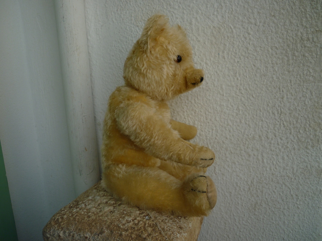 Vtg.german,blonde,mohair Teddy Bear,14'' Fully Jointed,glass Eyes