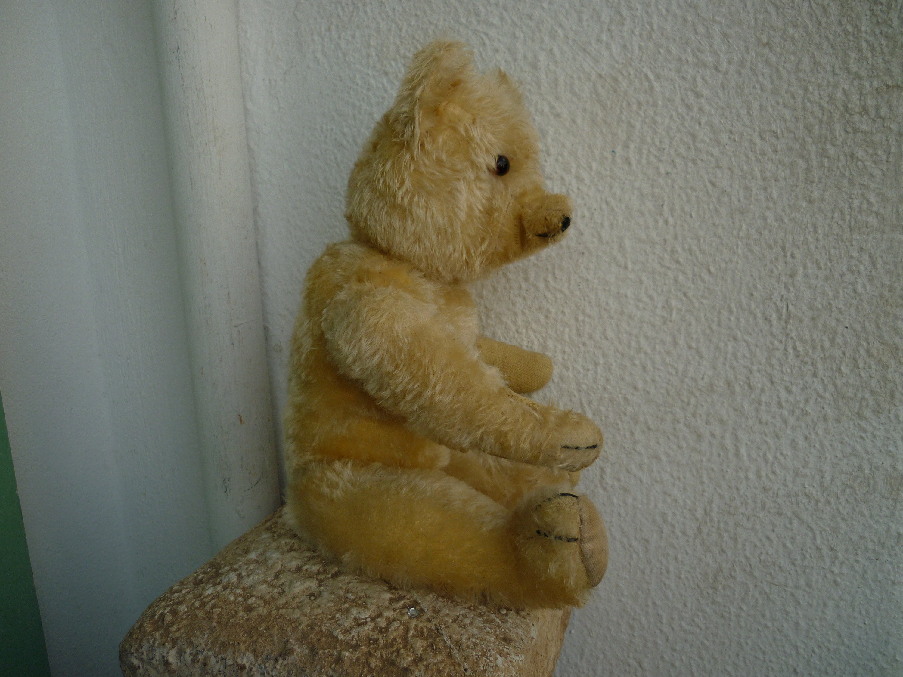 Vtg.german,blonde,mohair Teddy Bear,14'' Fully Jointed,glass Eyes