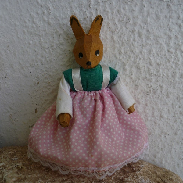 Vintage,Easter bunny,Lotte Sievers-Hahn,Hand-Carved,wooden Rabbit,little girl, Made in Germany