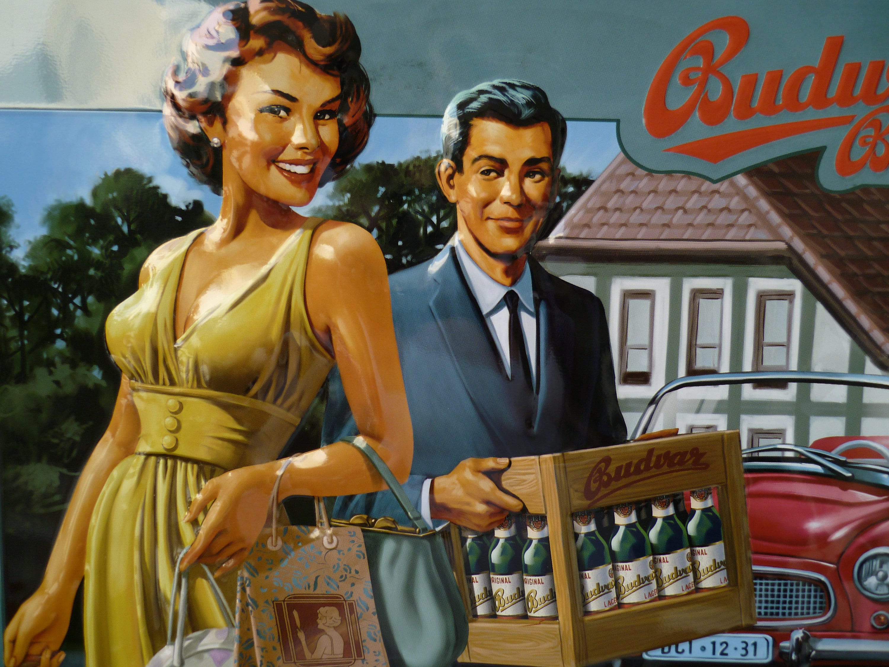 Vintage,retro Style,budweiser,budvar Beer,german Sign,tin Metal