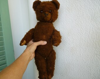 Antique,fully jointed,teddy bear,worn,threadbare,mohair