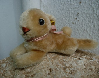 * vintage steiff ୨୧ * もも色リボンの ウサちゃん Vintage Steiff,lying,reclining Hare,bunny Rabbit,mohair