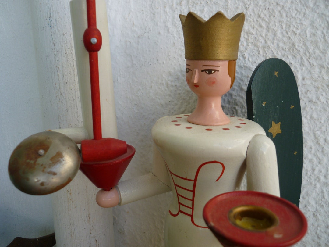 Vintage,german,erzgebirge,christmas Angel,candle Holder,bell Angel,gdr