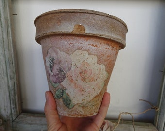 Terracotta Blumentopf,bemalt,mit Abplatzern