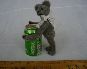 vintage,OOAK,mini,grey,gray,mohair teddy bear,fully jointed,8''