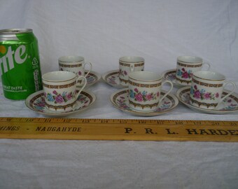 vintage roses,china,espresso/Greek coffee cups & saucers,gilt edged,6 person set. Made in China.