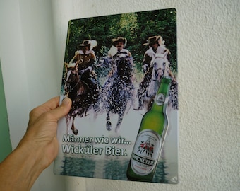 Vintage Wickuler Bier Schild, geprägtes Zinnschild, deutsches Pub Dekor