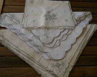 joblot of 23 pieces,French,antique,embroidered cotton napkins,table sets of 4,7 & 12 pieces