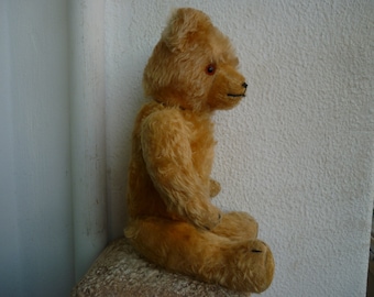 vintage,15'' fully jointed,teddy bear,wood stuffed,mohair,glass eyes