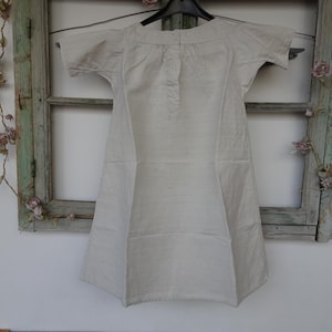 antique,French,small,short sleeved dress,monogrammed,hemp,linen,flax,handmade nightshirt,smock.Some stains.