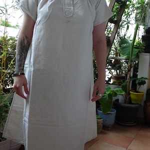 antique,French,ladies,short sleeved dress,monogrammed LW,hemp,linen,flax,handmade nightshirt,smock.