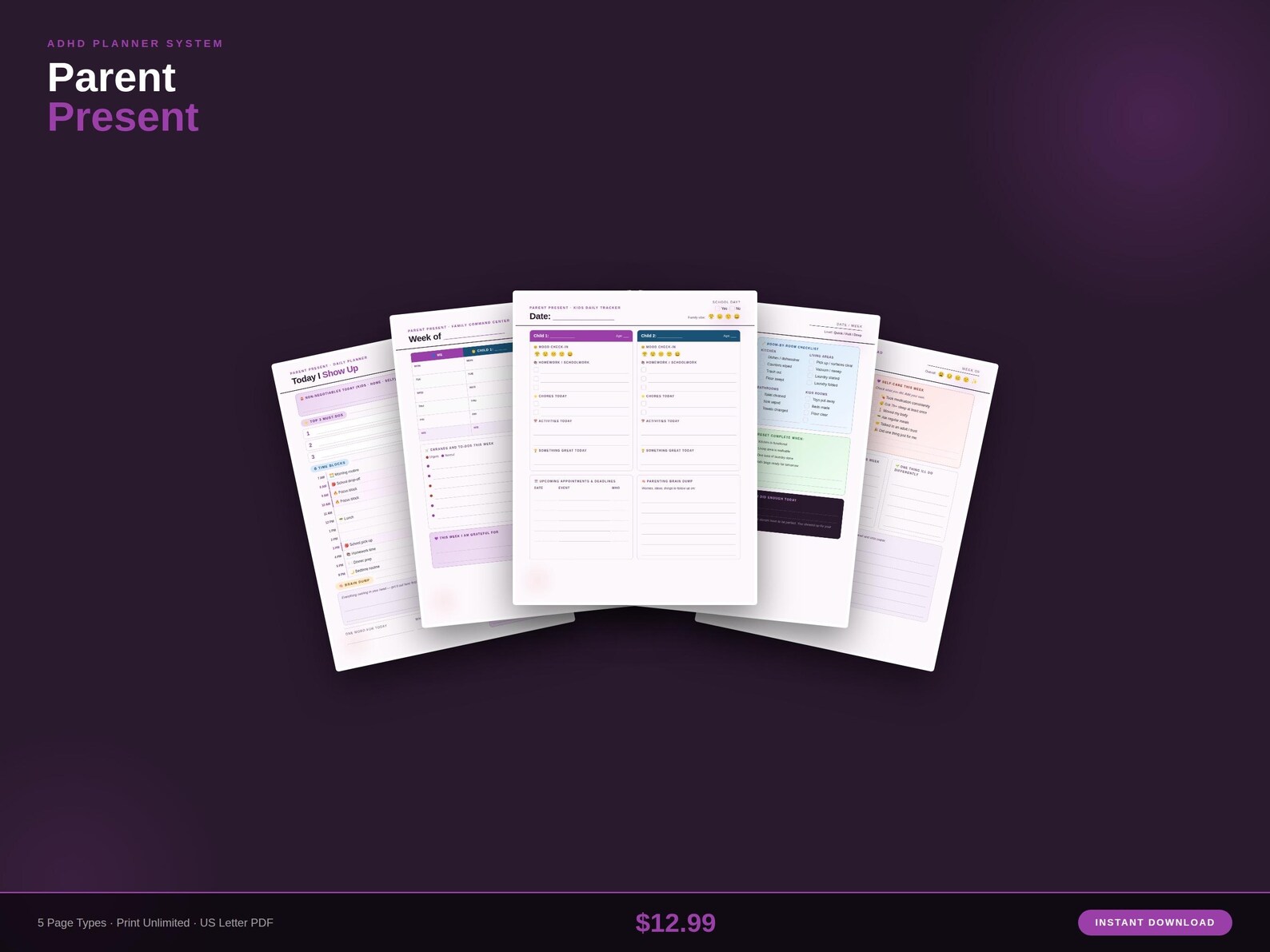 ADHD Parent Planner Bundle | Printable Daily Planner for Parents ...