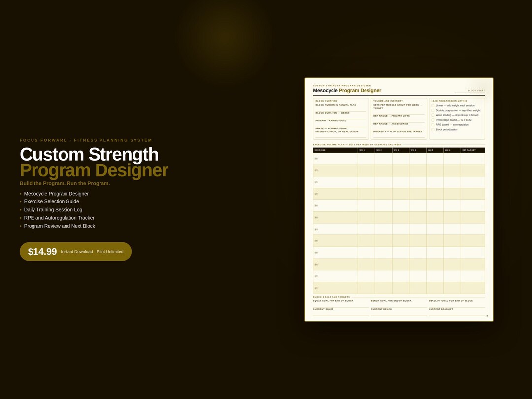 Powerliting Program Rpe Strength Program Designer Printable | Powerlifting Program Planner ...