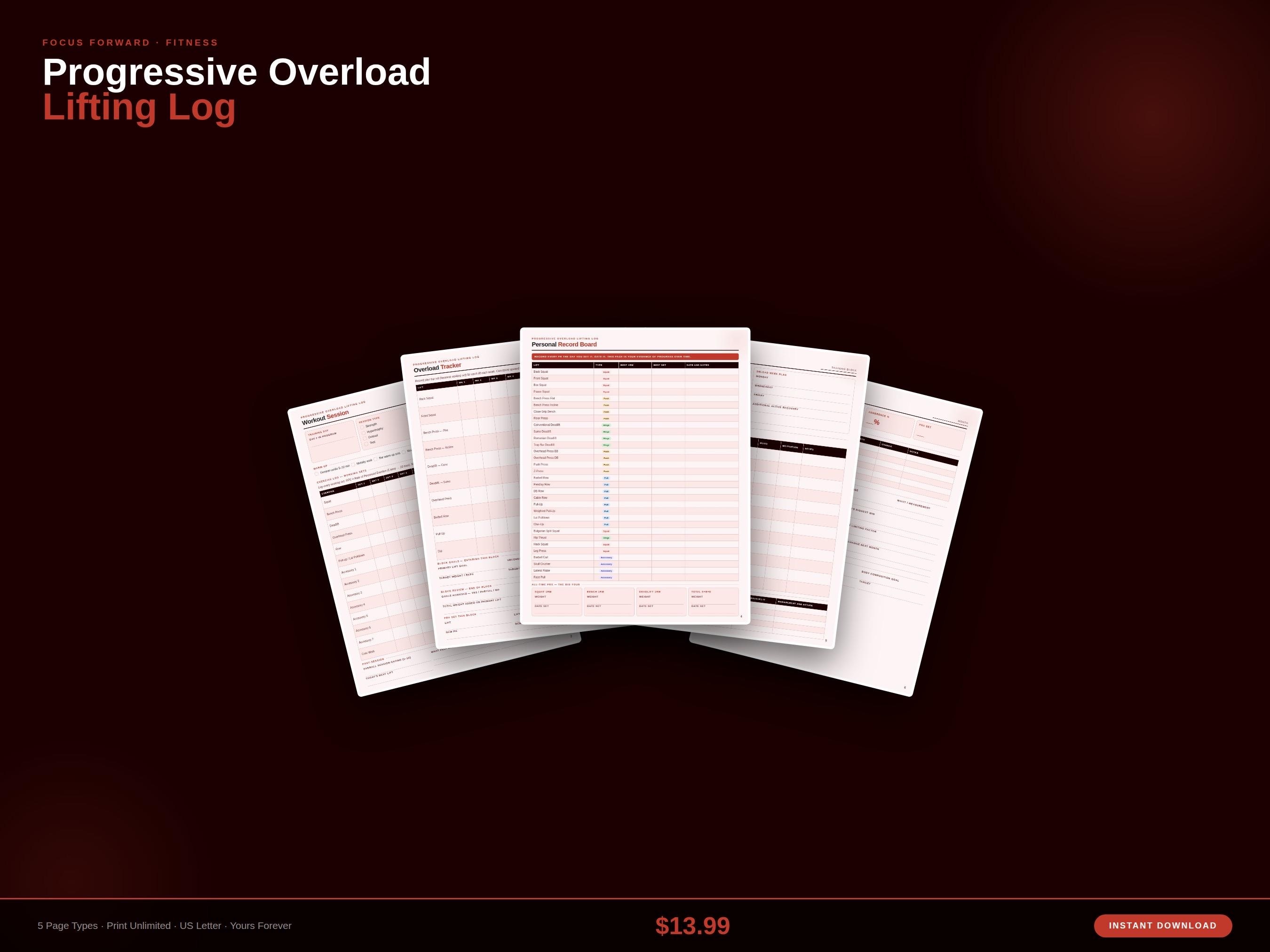 Progressive Overload Lifting Log Printable | Weightlifting Workout ...