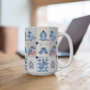 Blue Eeyore Patchwork Mug | Shy Donkey Heart Quilt Design