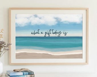 Coastal Beach Print, Minimalist Seascape, Calm Ocean Wall Art (Digital Download)