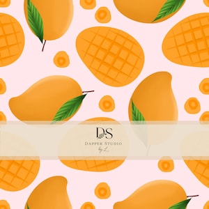 Hand Drawn Mango Seamless Pattern, Tropical Fruit Digital Paper