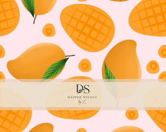 Hand Drawn Mango Seamless Pattern, Tropical Fruit Digital Paper