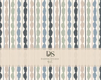 Neutral Coastal Stripe Seamless Pattern, Boho Minimalist Digital Paper, Blue Sage Beige Stripe JPEG