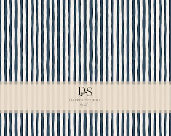 Coastal Lines™ Seamless Stripe Pattern, Navy Hand-Drawn Digital Paper (JPEG)