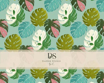 Hand drawn Monstera Leaves Seamless Pattern