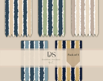 Cozy Coastal Stripe Seamless Patterns, Hand-Painted Botanical Digital Paper Pack (5)