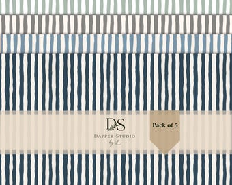 Coastal Lines™ Seamless Stripe Pattern, Hand-Drawn Digital Paper (JPEG) Bundle of 5