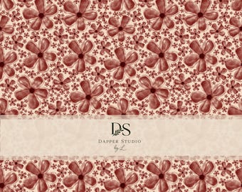 Watercolor Red and Beige Floral Seamless Pattern