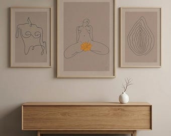 Set of 3 Minimalist Line Art, Abstract Boho Female Body Wall Art (Digital Download)