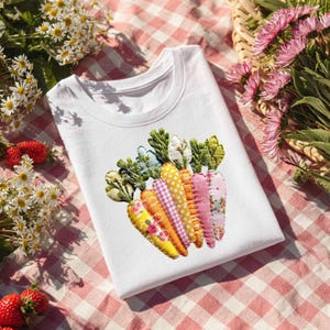 Zanahorias coloridas de patchwork PNG, imágenes prediseñadas de verduras estilo cottagecore, paquete arcoíris para descarga digital, gráfico de verduras estilo patchwork, arte de granja kawaii