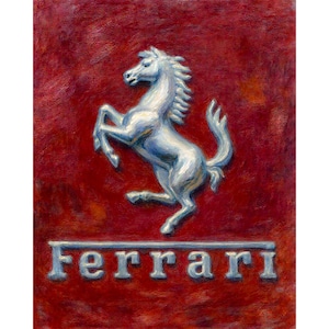 Ferrari Prancing Horse Canvas Print, Ferrari Logo Wall Art, Italian Supercar Emblem Painting, Luxury Car Garage Decor, Man Cave Art