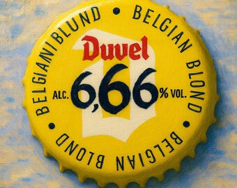 Duvel Belgian Beer Bottle Cap Canvas Print, Craft Beer Wall Art, Belgian Brewery Decor, Man Cave Bar Artwork, Beer Lover Gift