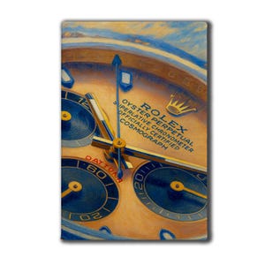 Rolex Daytona Chronograph Canvas Print, Luxury Watch Wall Art, Gold Dial Timepiece Painting, Modern Office Decor, Gift for Him image 2