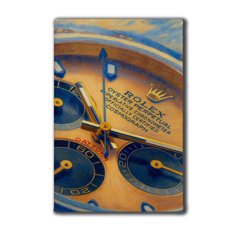 Rolex Daytona Chronograph Canvas Print, Luxury Watch Wall Art, Gold Dial Timepiece Painting, Modern Office Decor, Gift for Him image 2