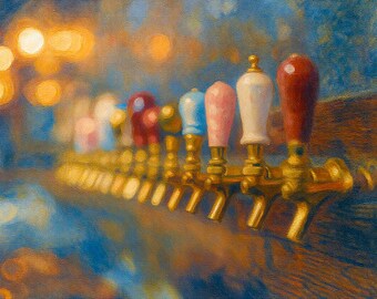 Beer Tap Handles Canvas Print, Rustic Bar Wall Art, Brewery Row Detail, Home Pub Decor